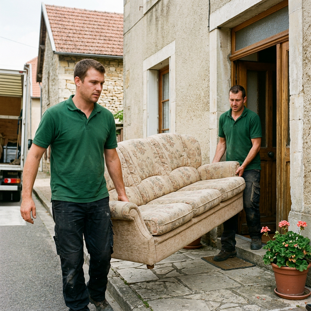 Équipe de débarras vidant une maison